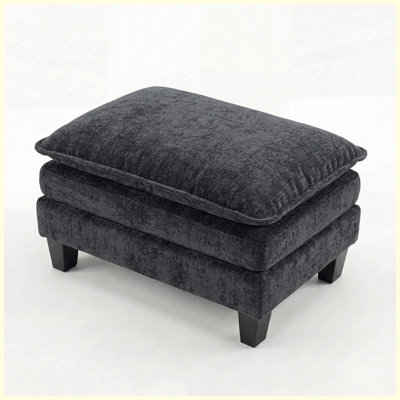 Repose-pieds rectangulaire rectangulaire en chenille noir, tabouret rembourré moderne et table basse pour le salon, la chambre à coucher