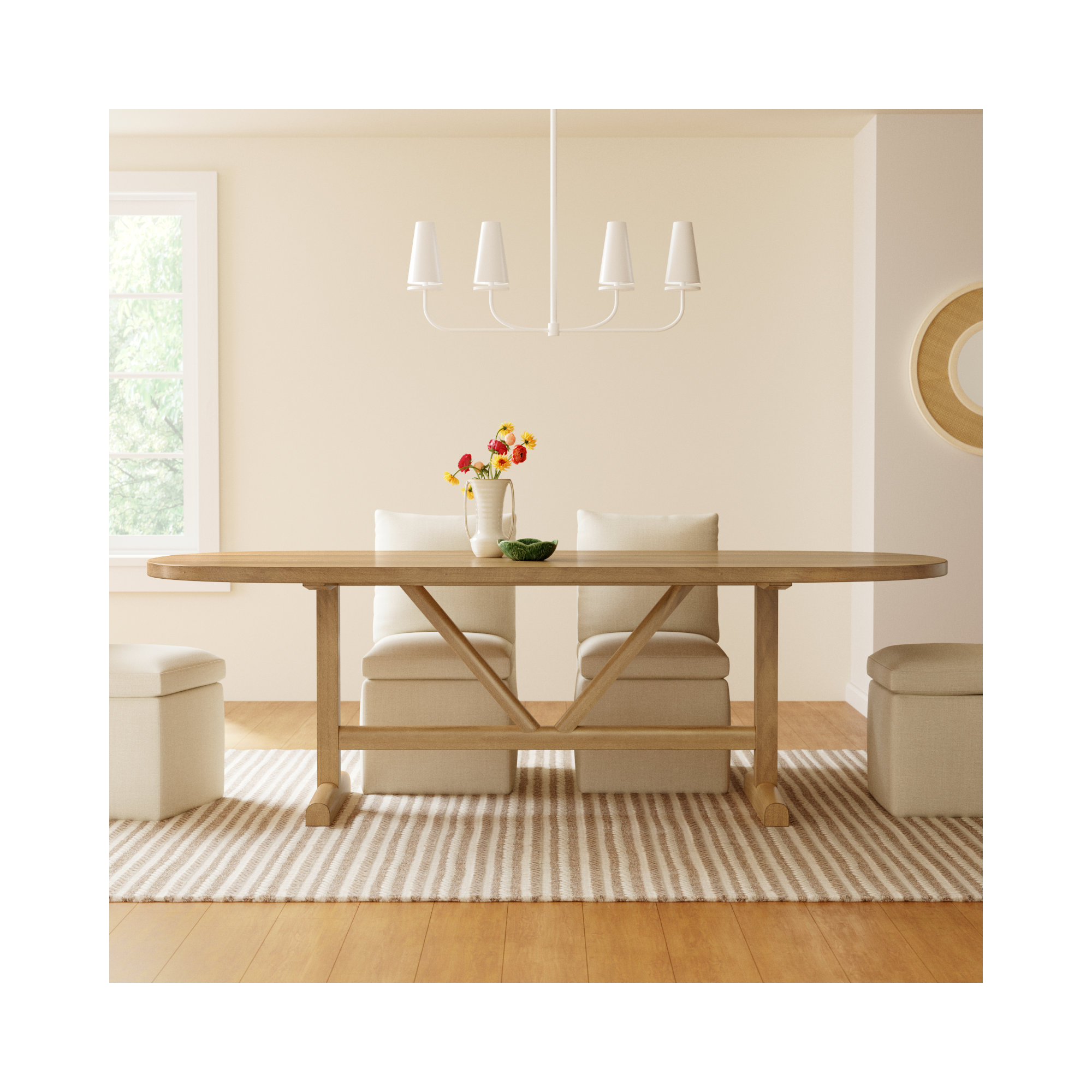 Rune 94'' Oval Dining Table, Light Brown, 42" W x 94" L