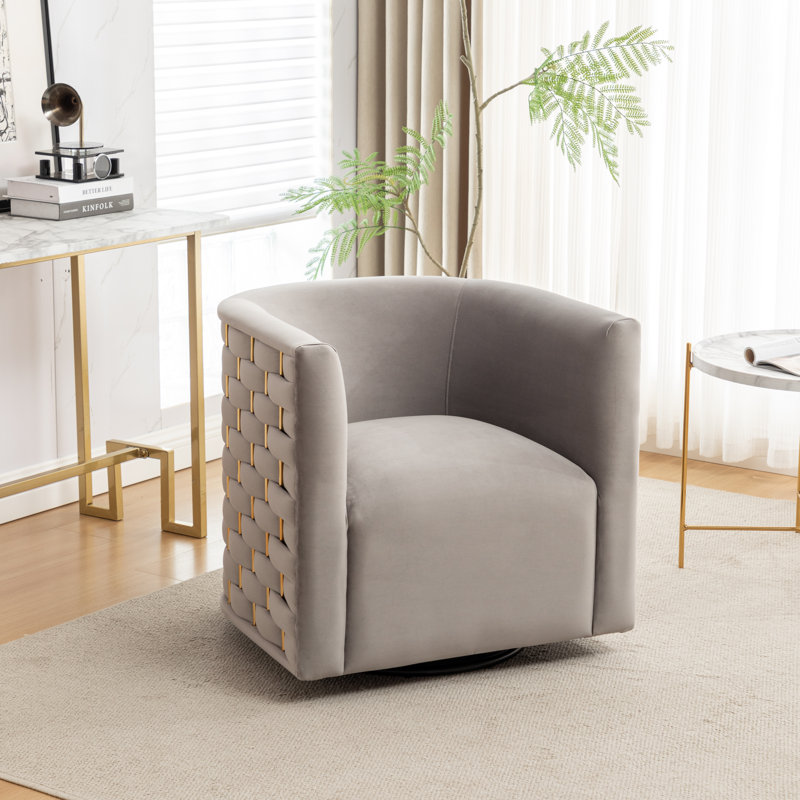 Occie Velvet Swivel Barrel Chair, Gray