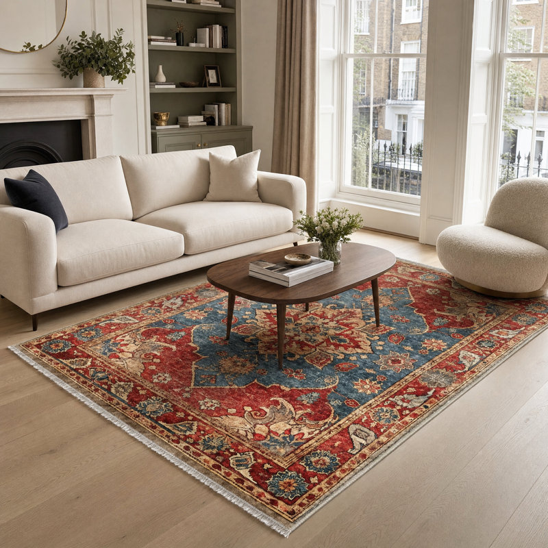 Netline Home Crown Floral Burnt Red Traditional Washable Rug, 80 x 150 cm