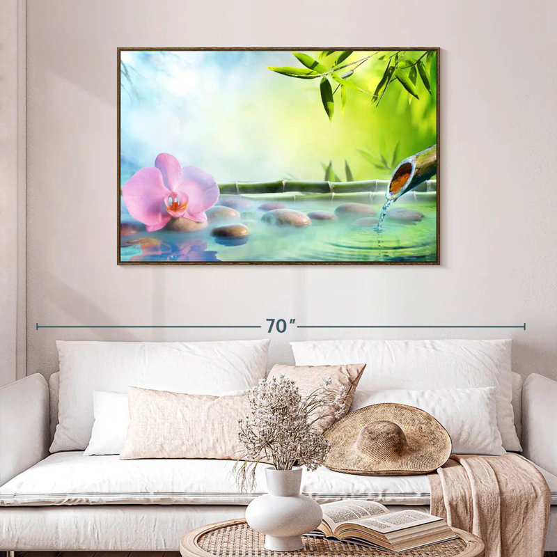 Orchidée japonaise, 46 po x 31 po, Cadre flottant noyer
