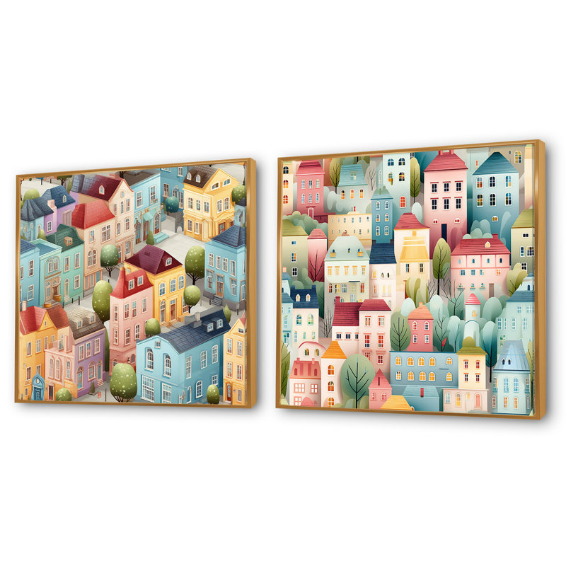 Rian - Ensemble de 2 collages carrés abstraits, H 16 po x l 33 po, Cadre flottant doré