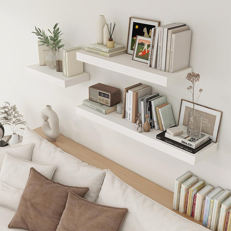 Ensemble de 2 grandes tablettes en bois pour les livres, le salon, la salle de bain, la salle de lavage, la chambre à coucher, la cuisine et le bureau personnel