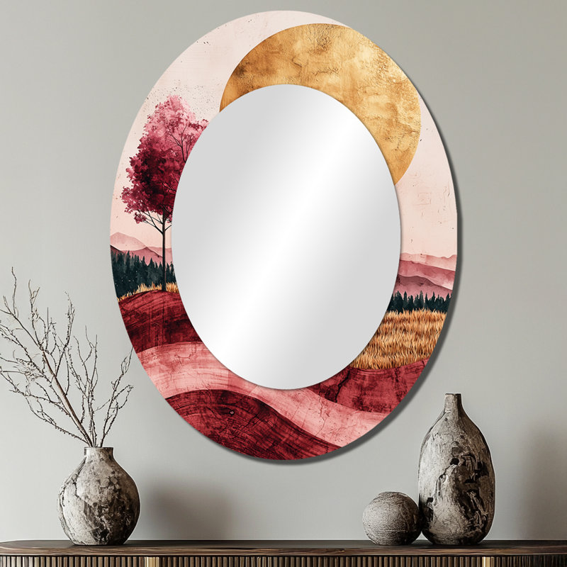 «Farm Charm Meadow» avec grand miroir mural ovale sur métal, 40 po x 30 po