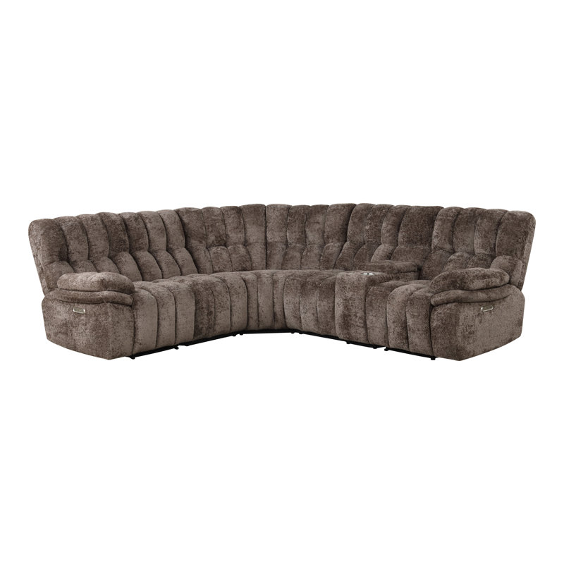 Canapé modulaire inclinable électrique Prance, Tissu brun