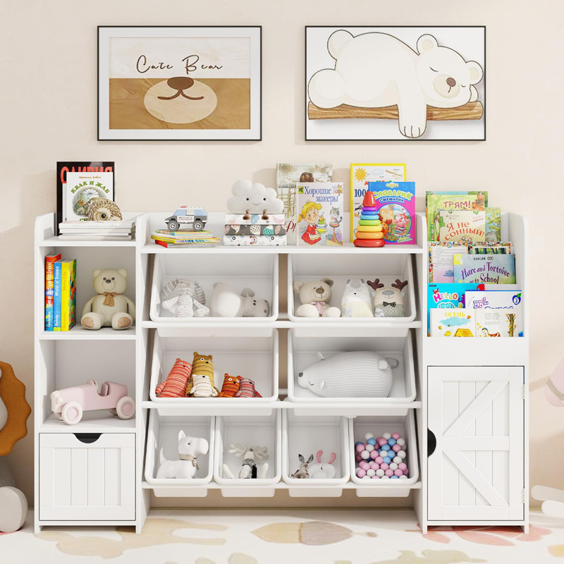 Tiered Bookshelf And 7 Storage Cubbies, White