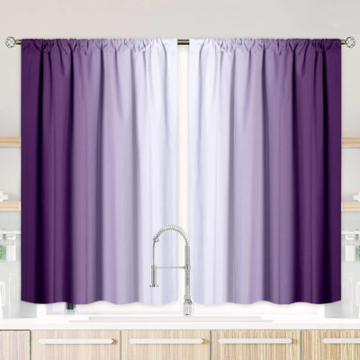 Rideau de cuisine mauve 39 po de longueur, 2 panneaux, rideau de cuisine pour fenêtre semi-diaphane avec passe-tringle