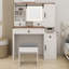 Ensemble de coiffeuse avec miroir lumineux coulissant Farmhouse, coiffeuse en verre avec station de charge, ensemble de meuble-lavabo 4 tiroirs 2 armoires avec tabouret-79513560