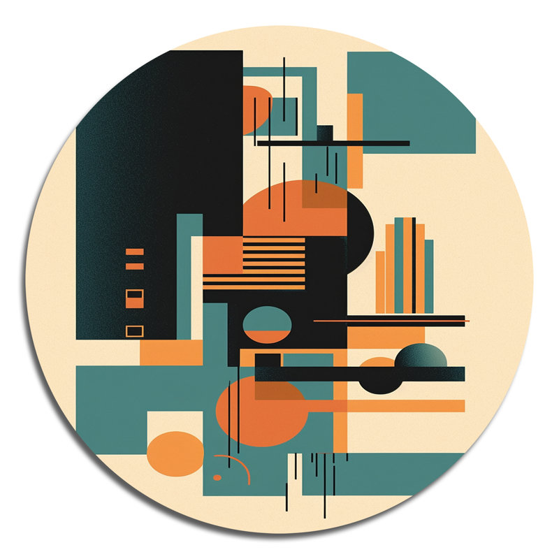«Blue and Orange Minimalistic Symphony IV», art mural rond minimaliste abstrait sur métal, H 29 po x l 29 po x P 1 po