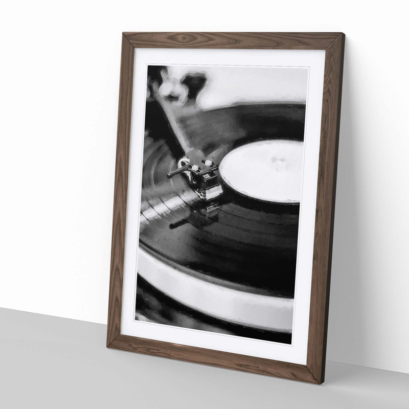 Vinyl Record Player - Picture Frame Photograph Print, 91cm H x 60cm W x 2cm D, Walnut