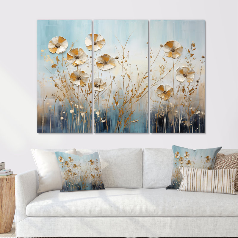 Beige Wildflowers Breeze III - ensemble d'art sur toile Wildflowers, Toile tendue, H 40 po x l 60 po x P 1 po