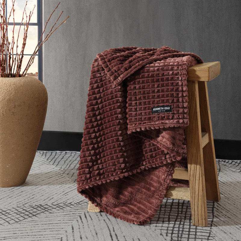 Kenneth Cole Textured Solid Plush Throw Blanket, Red