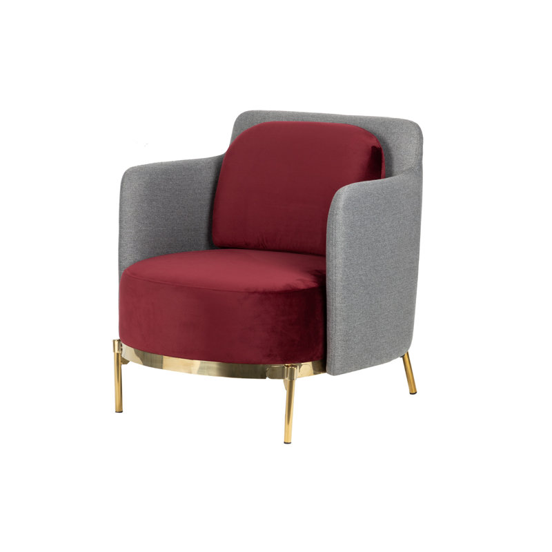 Upholstered Barrel Chair, Burgundy/Grey
