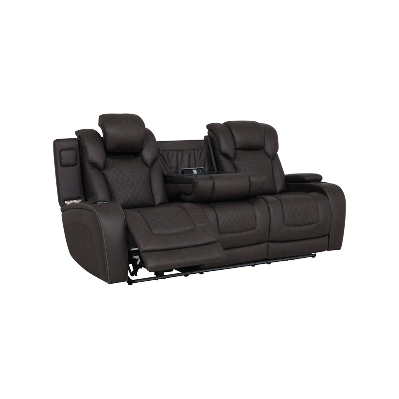 Wendell Dark Gray Microfiber Power Motion Sofa W/Dropdown Table