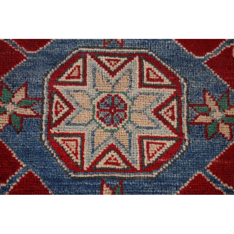 Red Geometric Kazak Oriental Area Rug