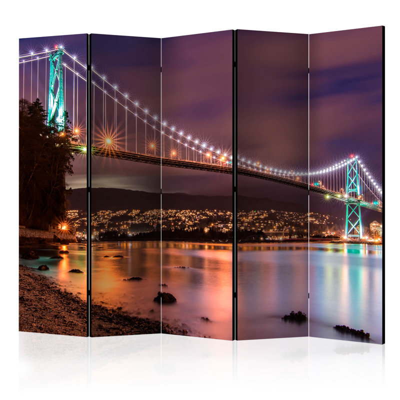 Godelind 225cm W x 172cm H 5 - Panel Solid Wood Folding Room Divider