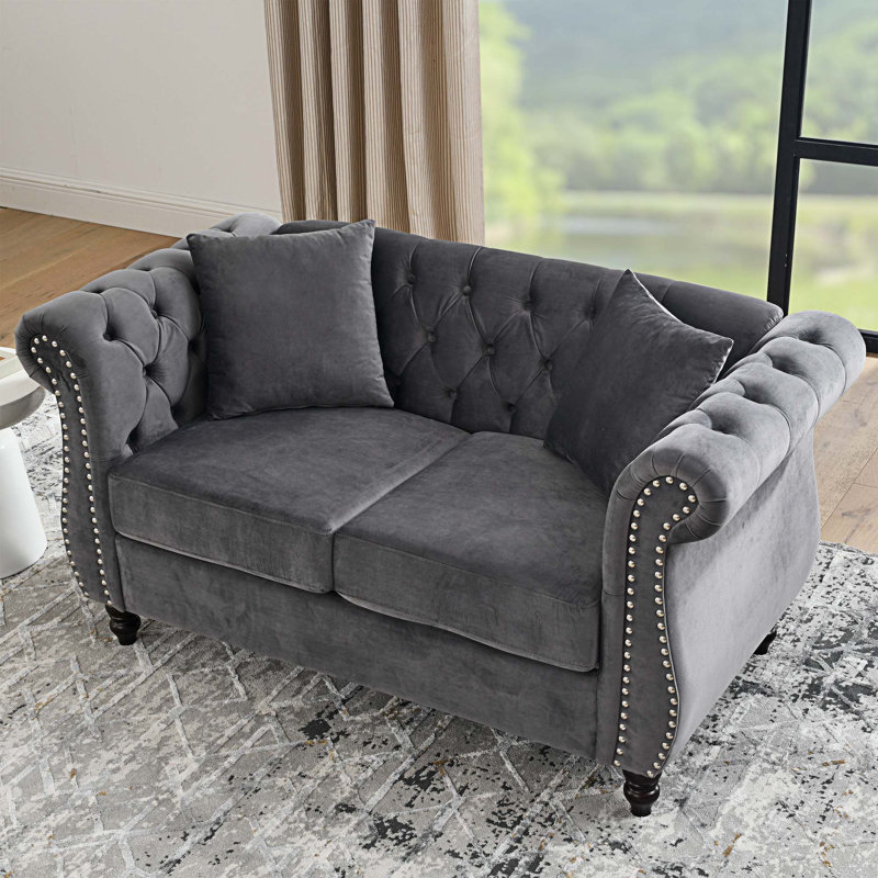 12/27 Sofa Upholstered Sofa, Gray Velvet, 30" H x 58.8" W x 29" D
