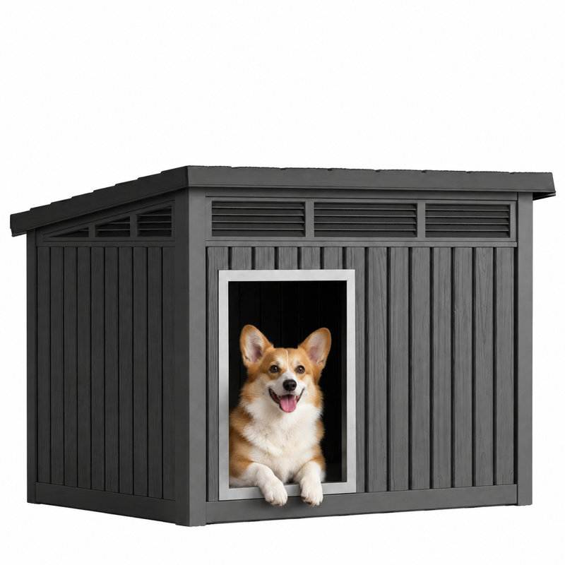 Niche pour chien en résine résistante aux intempéries et à toit amovible 24,15 po H (noir), Noir