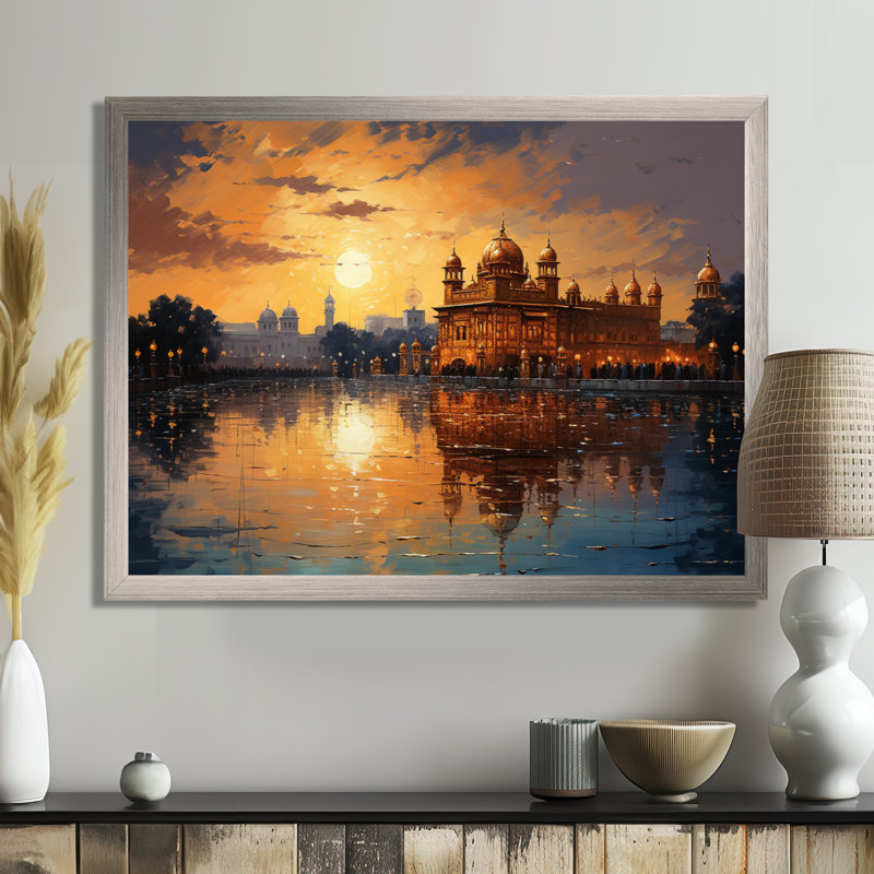 «Hinduisim Golden Temple II - Hindouisme», art mural, H 12 po x l 20 po x P 1 po, Cadre flottant brun
