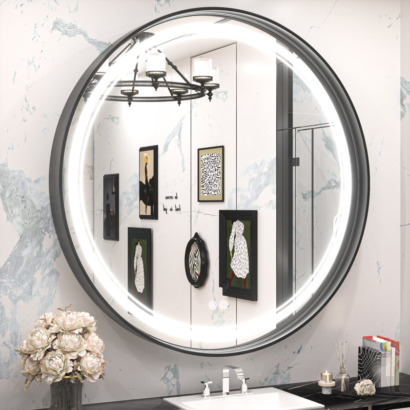 Miroir mural rond Lawnmount , 24 po x 24 po, Noir