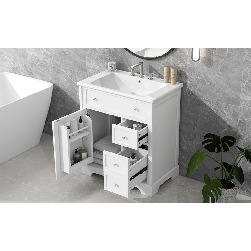 Meuble-lavabo moderne 30 po - Armoire blanche en bois massif avec