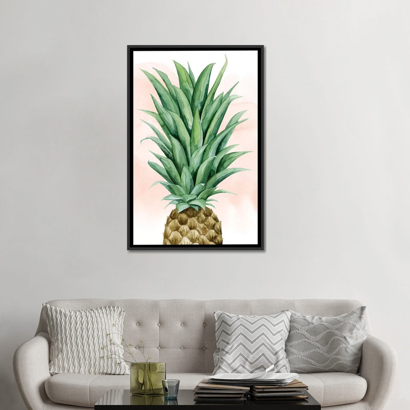 « ananas on corail ii », impression sur toile, Toile avec cadre noir, H 48 po x l 32 po x P 1,5 po