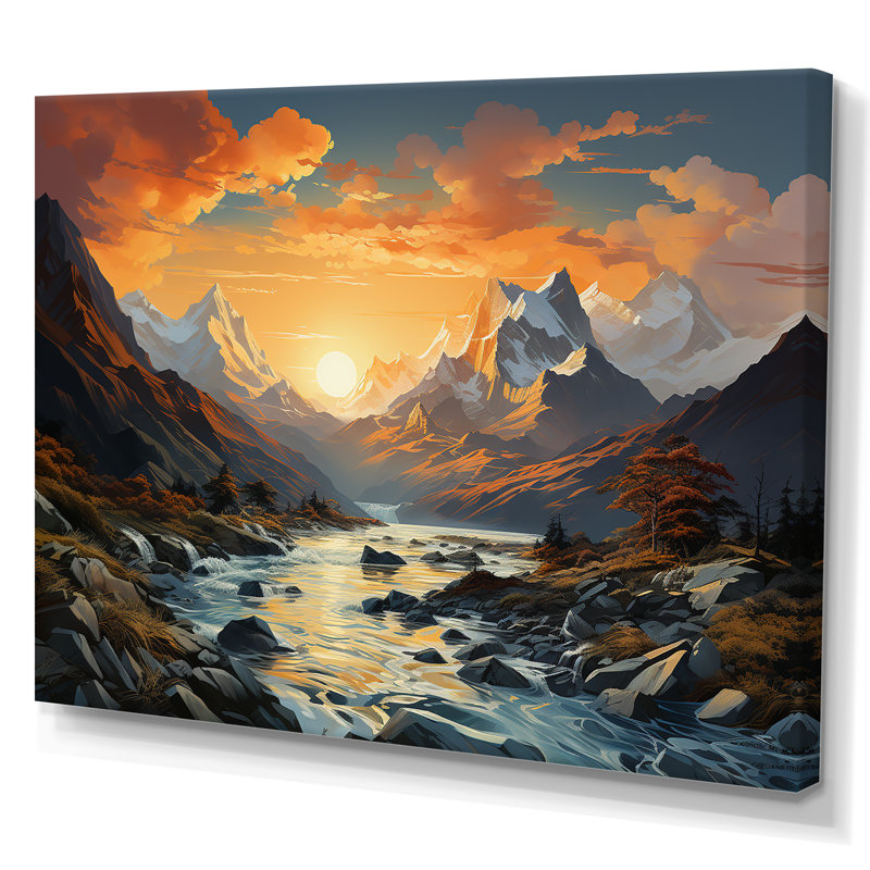 Montagne coucher de soleil sérénité, H 30 po x l 40 po x P 1,5 po, Toile tendue