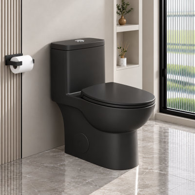 1.1/1.6 GPF Tornado Flush One-Piece Toilet, 17" ADA Height Comfort Chair Seat, Powerful Dual Flush Siphonic S-Trap 12" Rough-In, Rimless Bowl With Soft-Close Seat, Matte Black