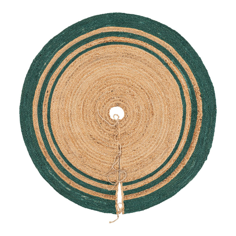 Jupe d'arbre de Noël à tisser Unique, Beige et vert, Rond 4 pi 1 po