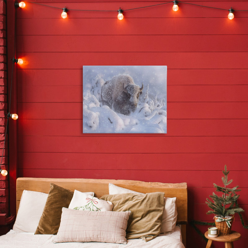 Bison d'hiver dans une toile profonde, design par Collin Bogle, H 16 po x l 20 po