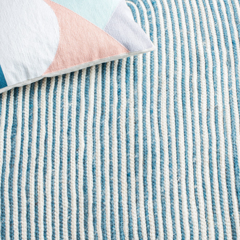 Mcclellan Hand Woven Wool/Cotton Rug in Teal/Ivory, Oval 4' x 6'