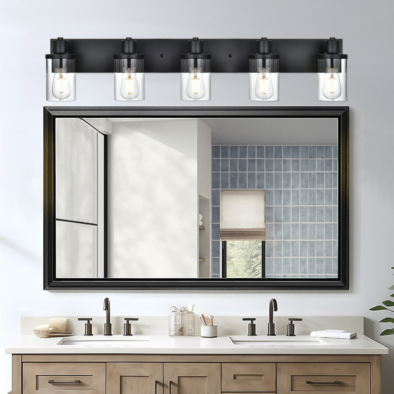  Matte Black Wall Sconces For Bathroom, Modern Vanity Light Fixtures Over Mirror, Bathroom Light Fixtures With Clear Glass Shade, E26 Wall Sconces For Living Room, Hallway