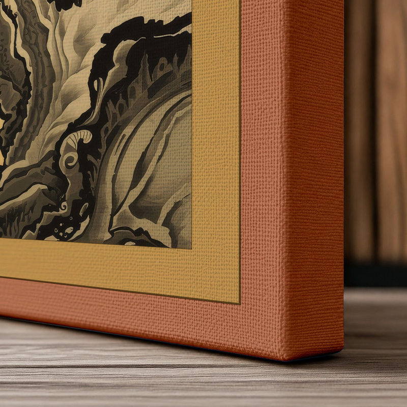 Blossoms in Flight Japandi - Wrapped Canvas, 18x12 - 45.7 x 30.5 cm, Terracotta Border