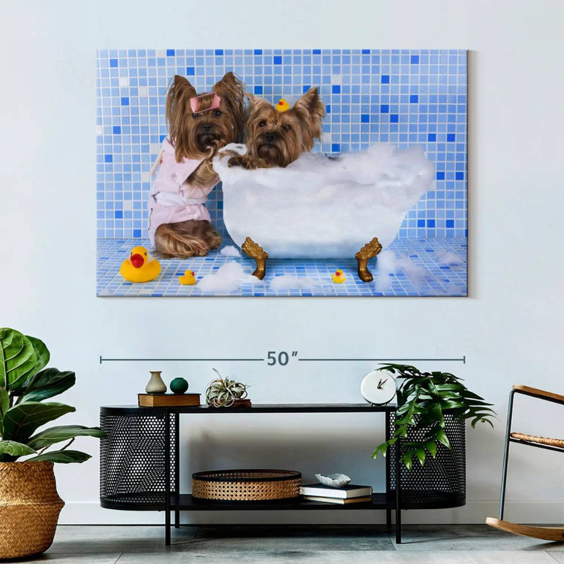 Chiens de bain moussant, H 34 po x l 51 po