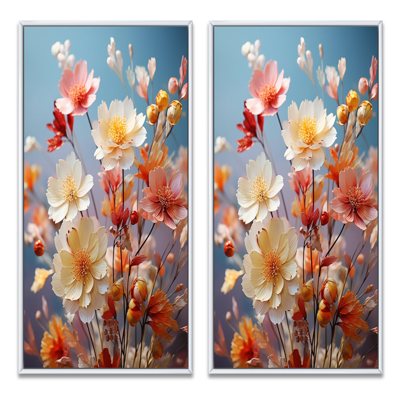 Meadow Wildflower Whispers «Meadow Wildflower Whispers», 2 pièces, Cadre blanc, H 40 po x l 40 po