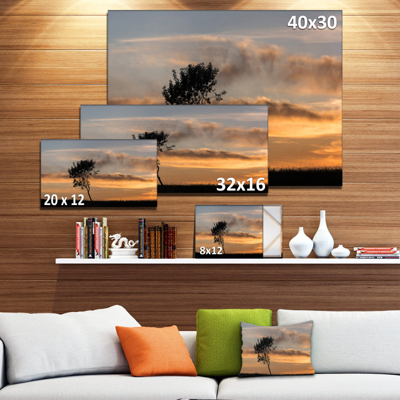 Silhouette d’arbre à gauche paysage, reproduction de photo sur toile tendue, H 16 po x l 32 po x P 1 po