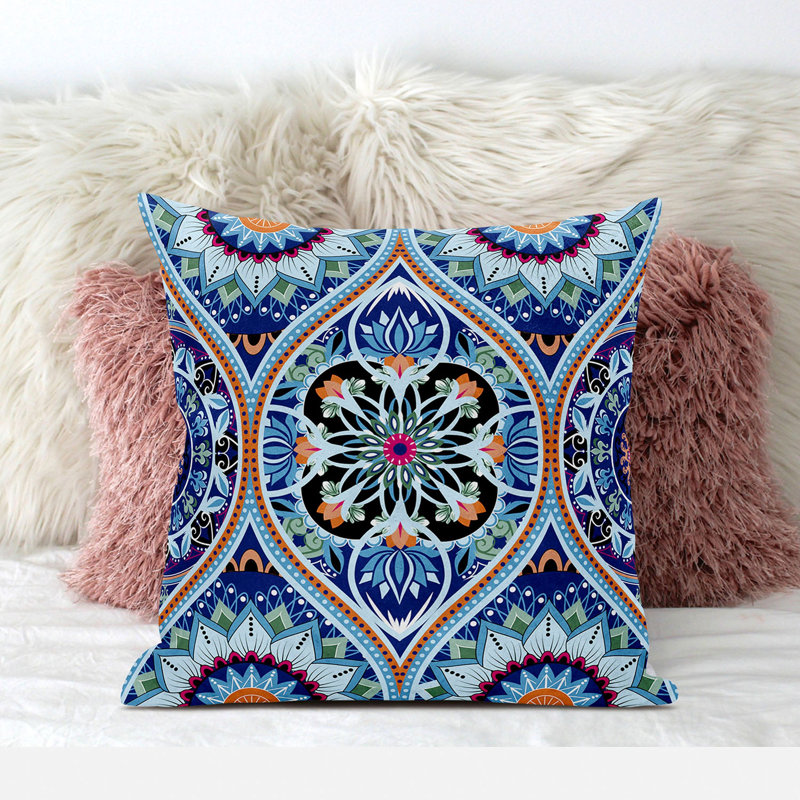 Housse et insert de coussin décoratif en polyester, 16 po x 16 po, Bleu / orange