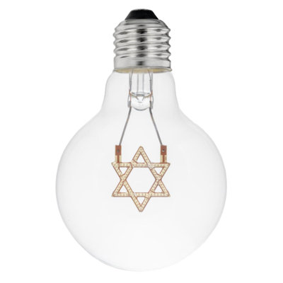 Festive Living LED Hanukkah Star of David Decorative Filament Light Bulb, G80 Globe, Medium E26 Base, 1W, Blue, Clear Glass, Indoor/Outdoor Holiday String Light Replacement - 1 Pack