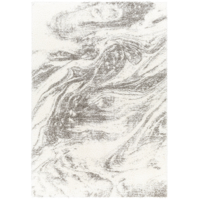 Tapis abstrait ivoire / gris anthracite tissé à la machine Autherine, Rectangle 5 pi 3 po x 7 pi