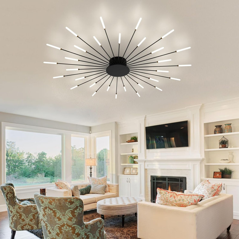 Decoda Modern LED Flower Shape Ceiling Lights Flush Mount Chandelier, Matte Black