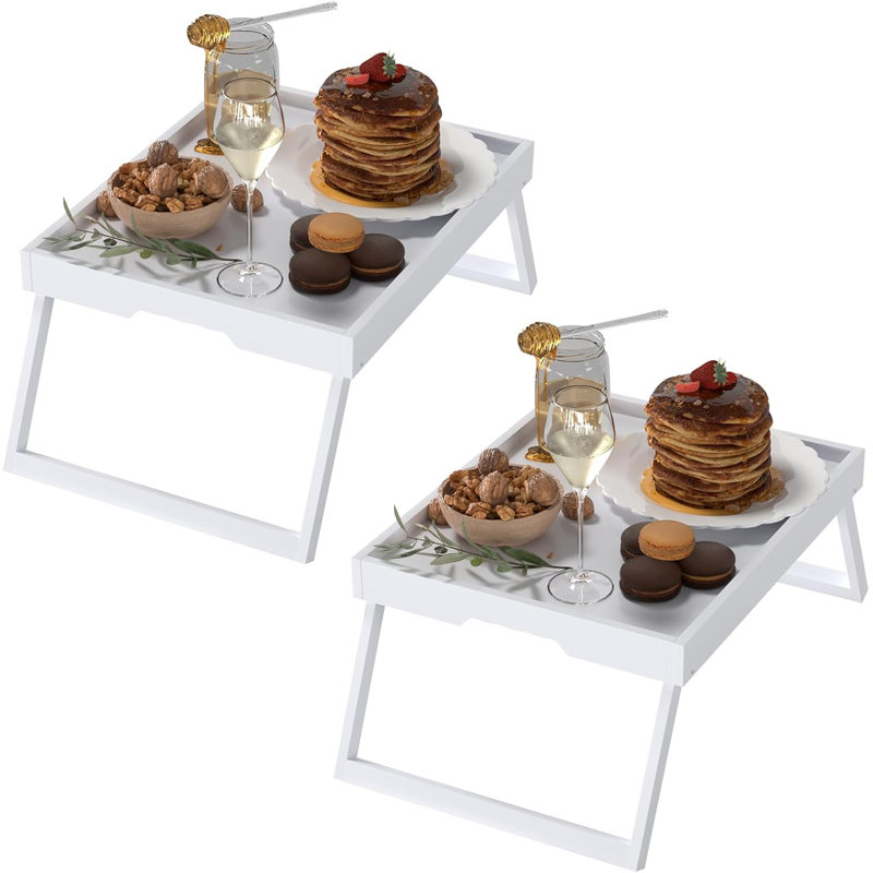 Ensemble de 2 tables-lits en bambou avec pieds pliables, plateau de service polyvalent pour canapé, lit, ordinateur portable, repas, travail, lecture, conception portable et peu encombrante