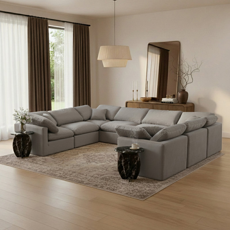 Itala Velvet U-Shaped Sectional Reversible, Grey Velvet