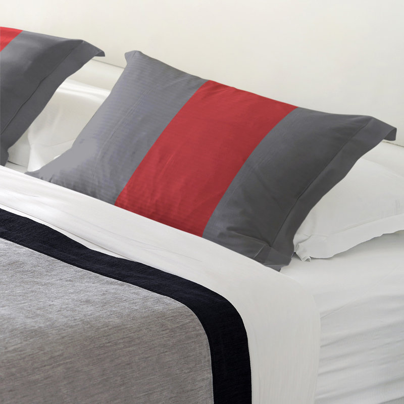 Calgary Polyester Striped Sham Set, Brushed Polyester, Flat Gray/Red/Flat Gray, Standard