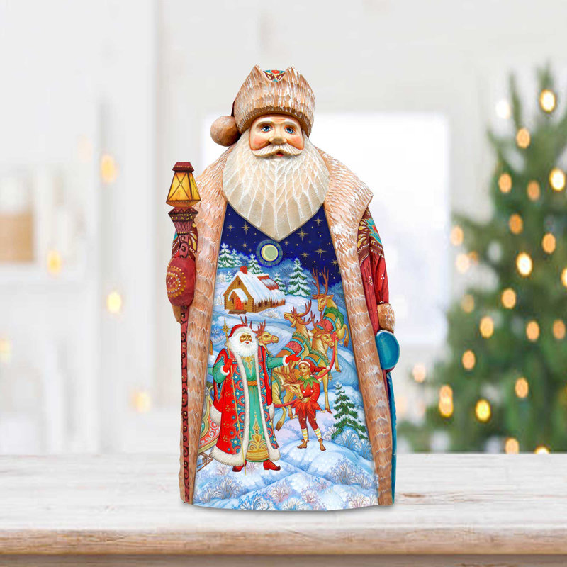 Masterpiece Wood Carved Christmas Courier Santa Figurine