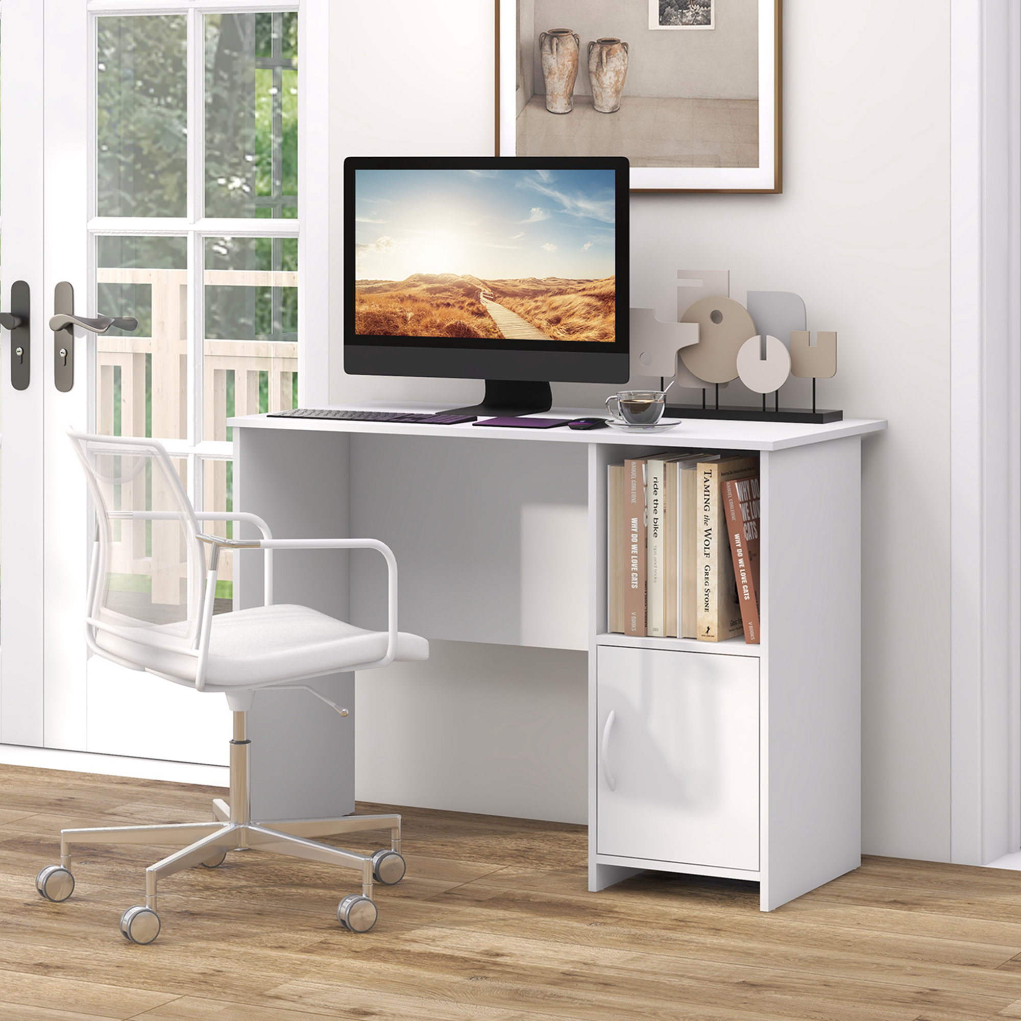 Ebern Designs Gus 42'' W Rectangle Computer Desk with and Cabinet | Wayfair