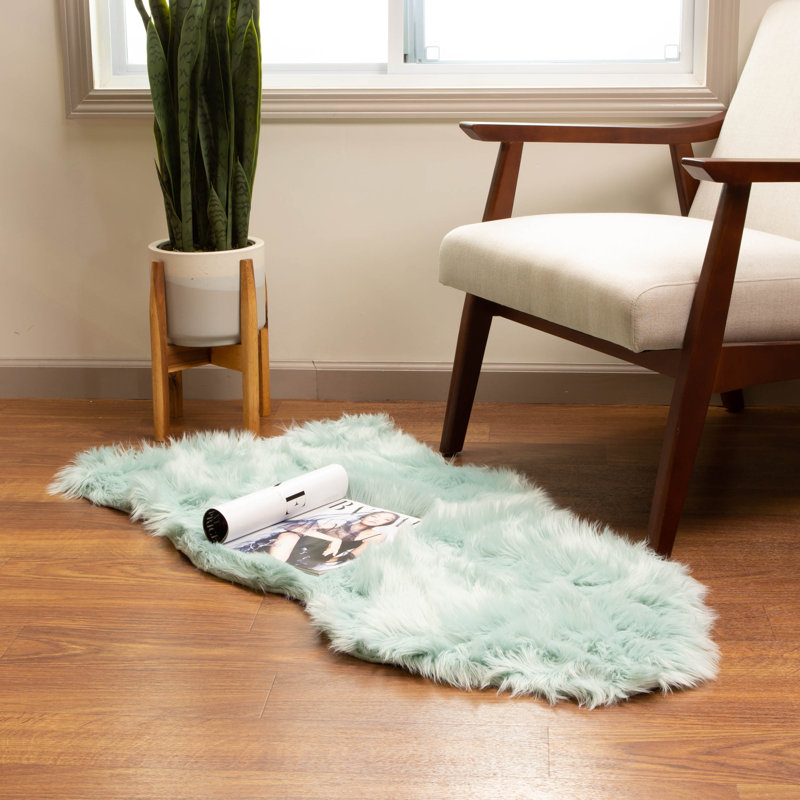 Diller Teal Faux Fur Machine Washable Shag Fluffy Area Rug, Novelty 2' x 4'