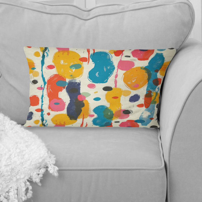 Coussin lombaire jaune Mid-Century Paint Splatter III