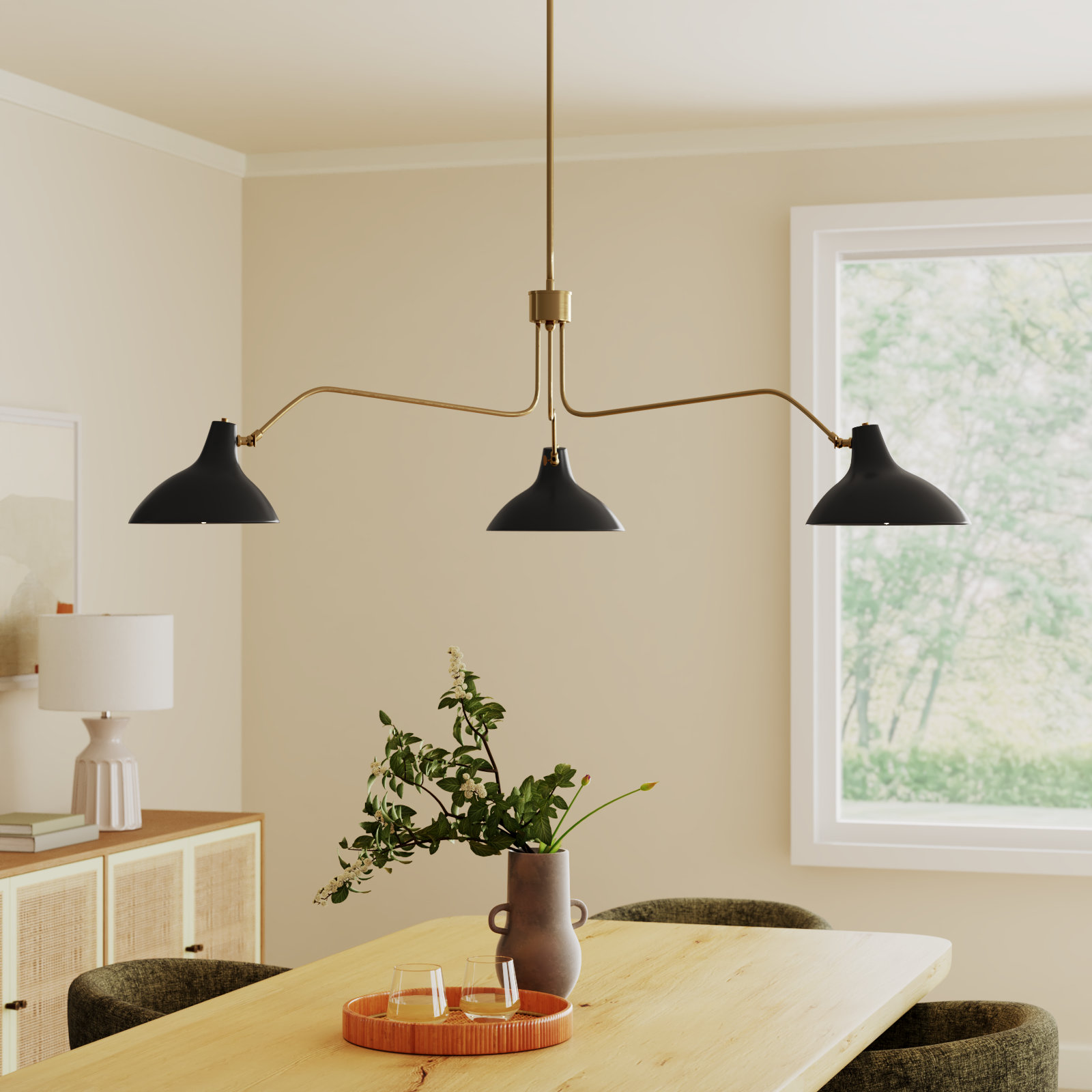 Elyse 3 - Light Unique/Statement Chandelier, Natural Brass, Black