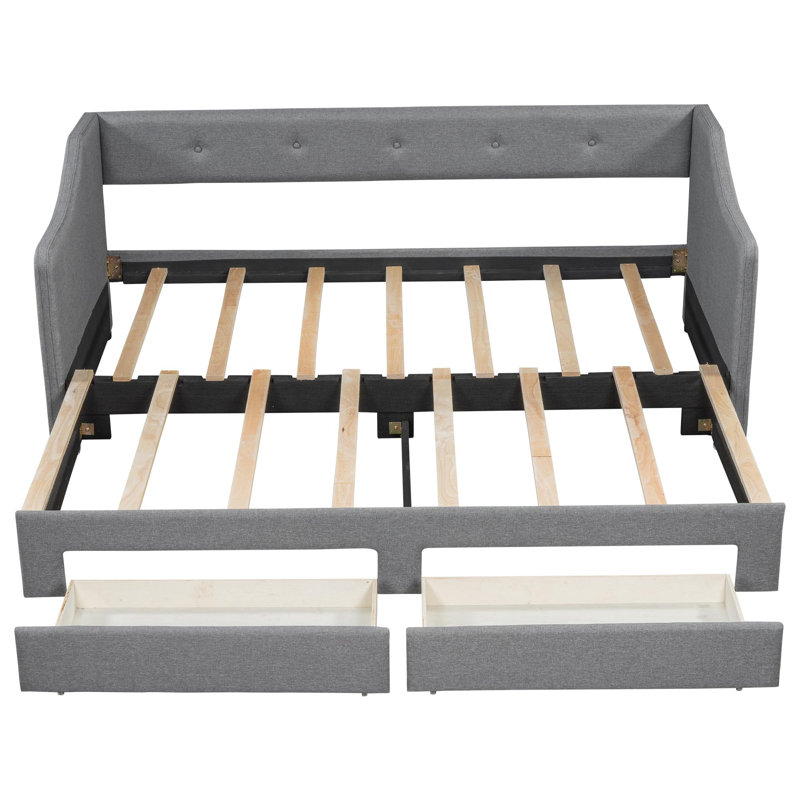 Canapé-lit moelleux avec 2 tiroirs, Gris