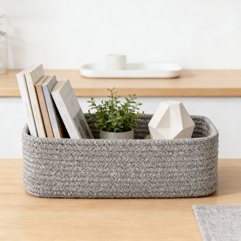 6 Pack Woven Storage Baskets For Shelves And Organizing, Decorative Cotton Bins For Home, Office, Closet, And Cabinet Organization